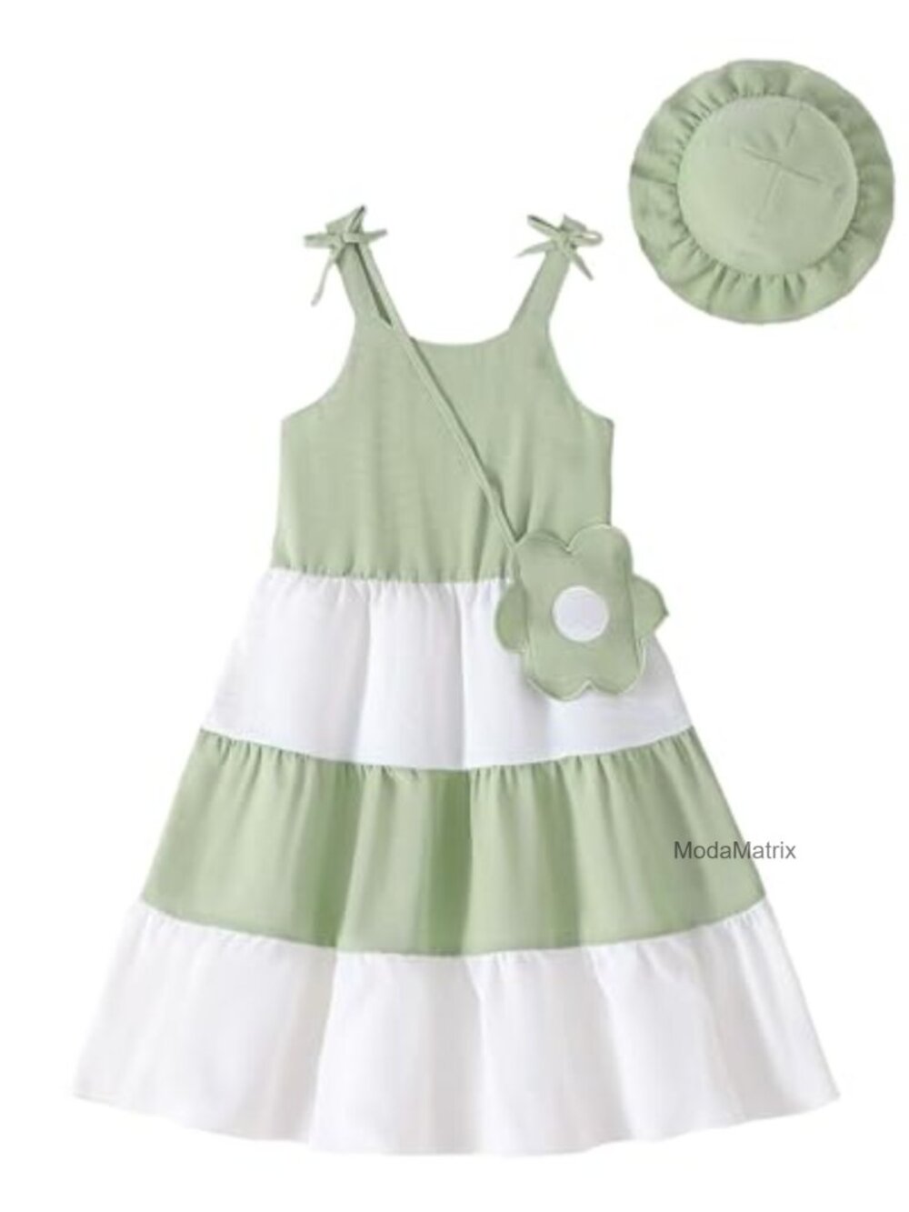 Toddler Girl Summer Sundress 3-Piece Set with Bow Shoulder Straps